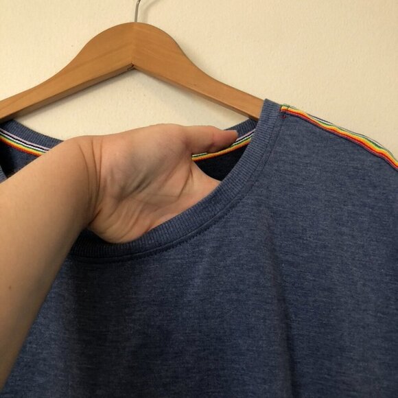 JANE AND DELANCEY Solid Blue Rainbow Shoulder Stripe Gay Pride Month Pride Top M - Picture 7 of 10